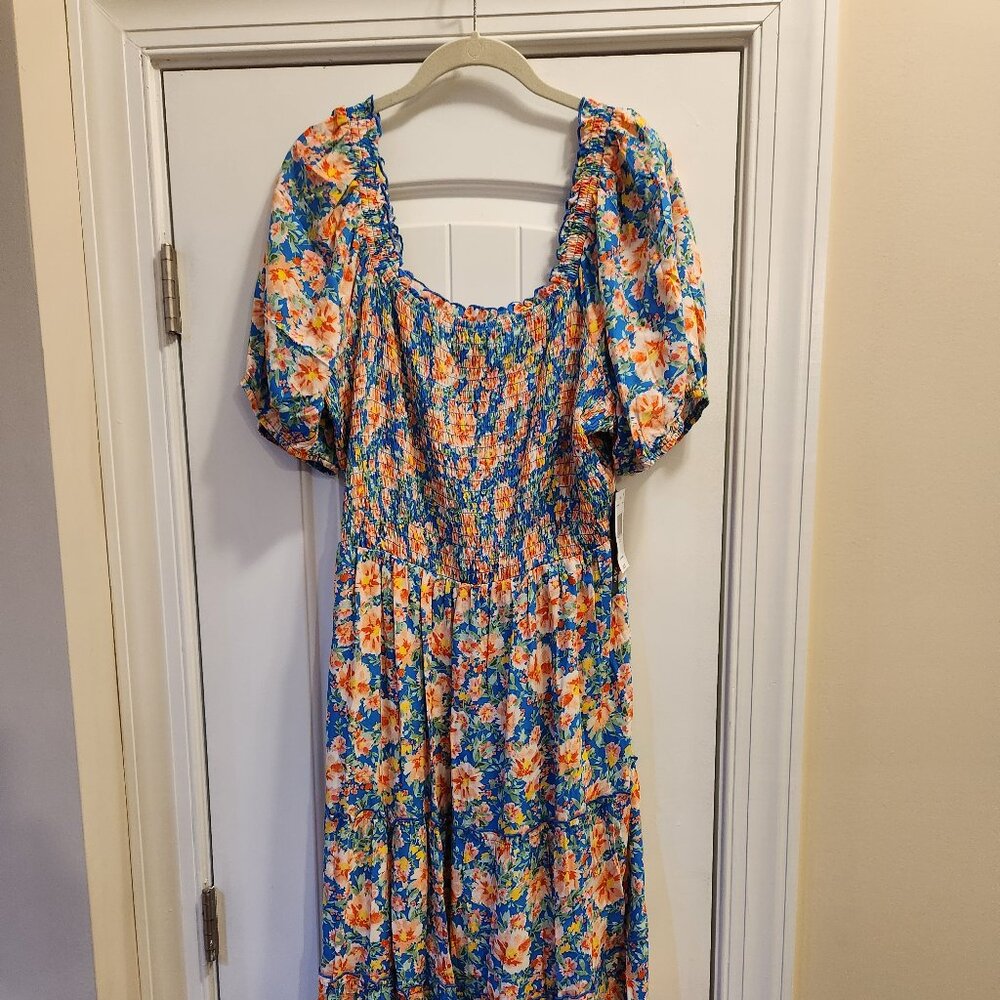 Puff Sleeve Floral Dress - Multi Color - NWT